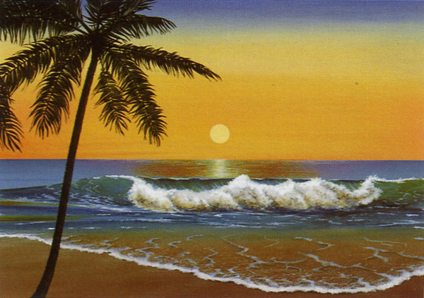 ציור שמן שקיעה יפה בים סוער 